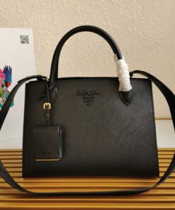 Replica Prada Monochrome Medium Bag In Black Saffiano Leather