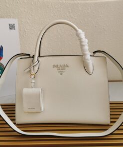 Replica Prada Monochrome Medium Bag In White Saffiano Leather