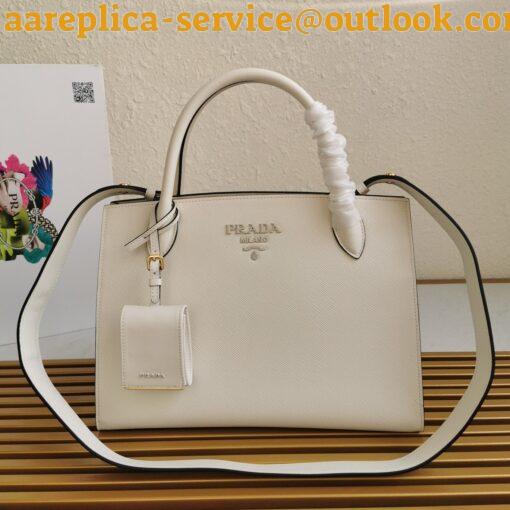 Replica Prada Monochrome Medium Bag In White Saffiano Leather