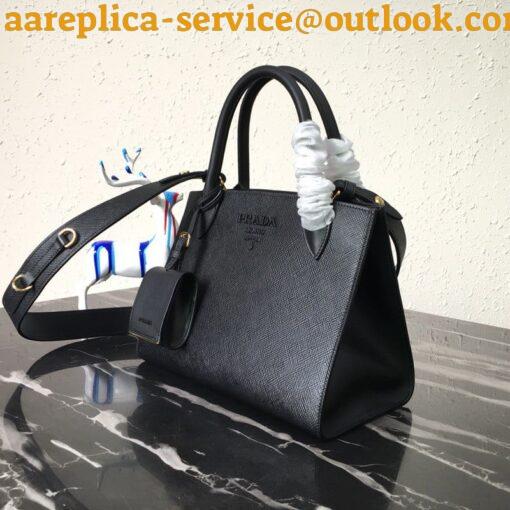 Replica Prada Monochrome Small Bag In Black Saffiano Leather