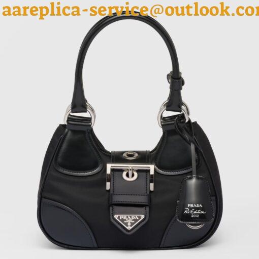 Replica Prada Moon Bag in Black Re-Nylon and Leather 12