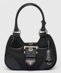 Replica Prada Moon Bag in Black Re-Nylon and Leather 2