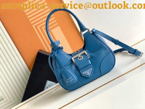 Replica Prada Moon Bag in Blue Padded Nappa Leather 13