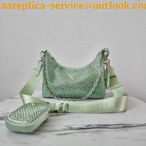 Replica Prada Re-Edition 2005 Bag In Aqua Satin with Crystals 12