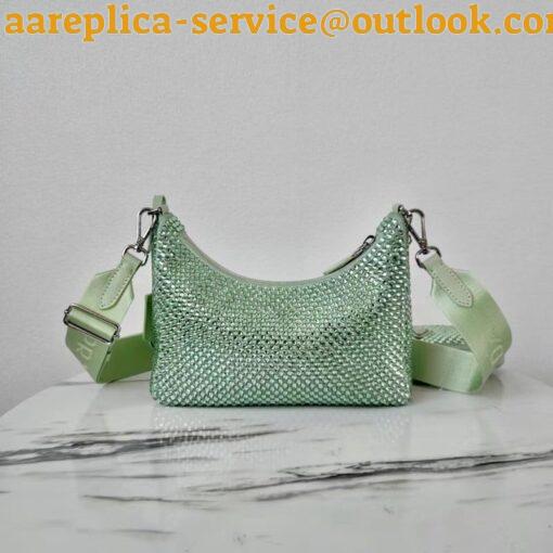 Replica Prada Re-Edition 2005 Bag In Aqua Satin with Crystals 16