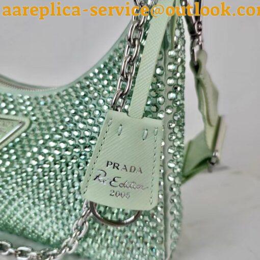 Replica Prada Re-Edition 2005 Bag In Aqua Satin with Crystals 19