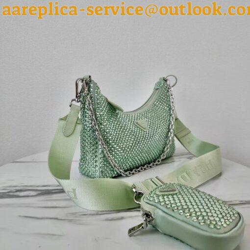 Replica Prada Re-Edition 2005 Bag In Aqua Satin with Crystals 20