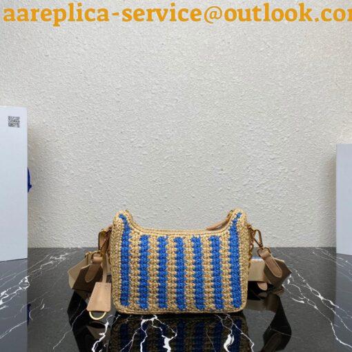 Replica Prada Re-Edition 2005 Bag In Beige and Blue Stripe Raffia 3