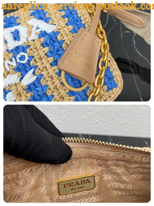 Replica Prada Re-Edition 2005 Bag In Beige and Blue Stripe Raffia 8