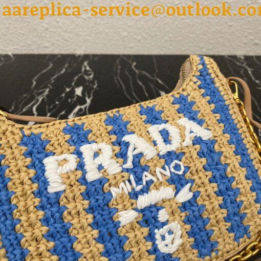 Replica Prada Re-Edition 2005 Bag In Beige and Blue Stripe Raffia 9