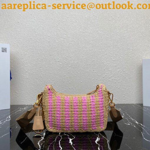 Replica Prada Re-Edition 2005 Bag In Beige and Pink Stripe Raffia 4