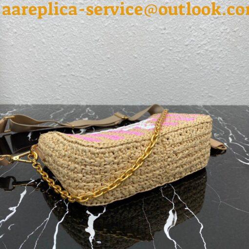 Replica Prada Re-Edition 2005 Bag In Beige and Pink Stripe Raffia 5