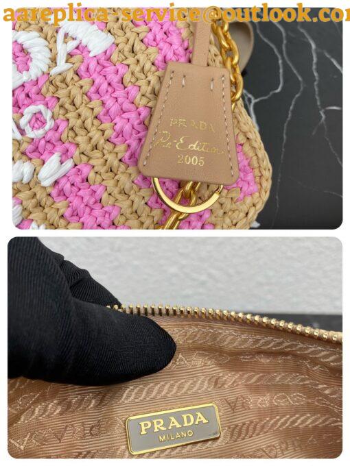 Replica Prada Re-Edition 2005 Bag In Beige and Pink Stripe Raffia 8