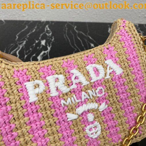 Replica Prada Re-Edition 2005 Bag In Beige and Pink Stripe Raffia 9