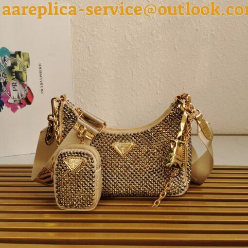 Replica Prada Re-Edition 2005 Bag In Gold Satin with Crystal 5