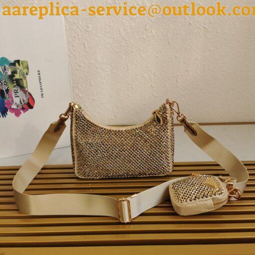 Replica Prada Re-Edition 2005 Bag In Gold Satin with Crystal 6