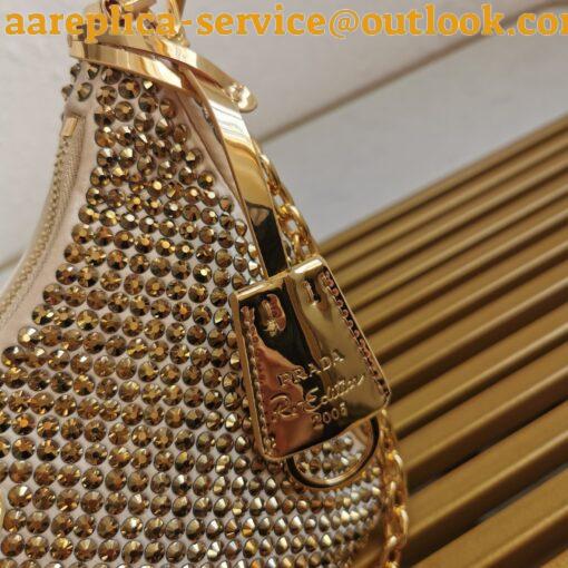 Replica Prada Re-Edition 2005 Bag In Gold Satin with Crystal 9