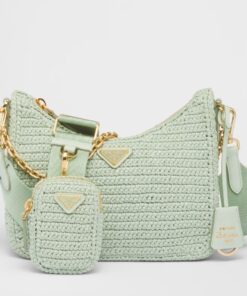 Replica Prada Re-Edition 2005 Crochet Bag in Aqua Raffia