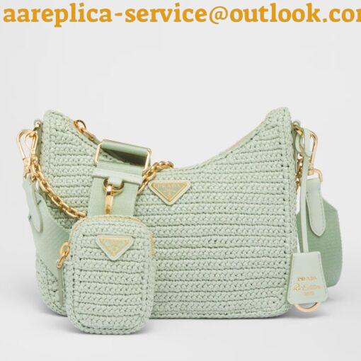 Replica Prada Re-Edition 2005 Crochet Bag in Aqua Raffia