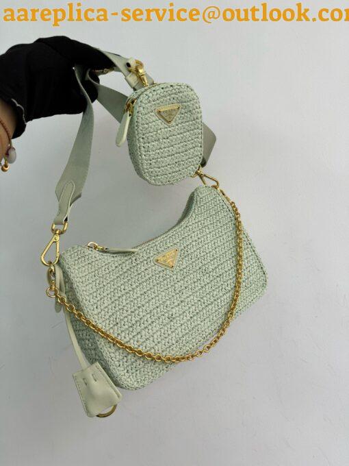 Replica Prada Re-Edition 2005 Crochet Bag in Aqua Raffia 6