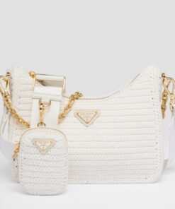 Replica Prada Re-Edition 2005 Crochet Bag in White Raffia