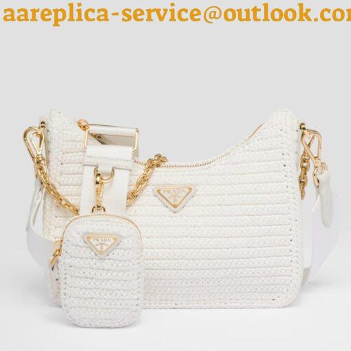 Replica Prada Re-Edition 2005 Crochet Bag in White Raffia