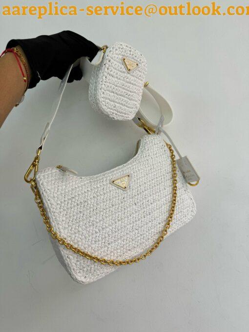 Replica Prada Re-Edition 2005 Crochet Bag in White Raffia 17