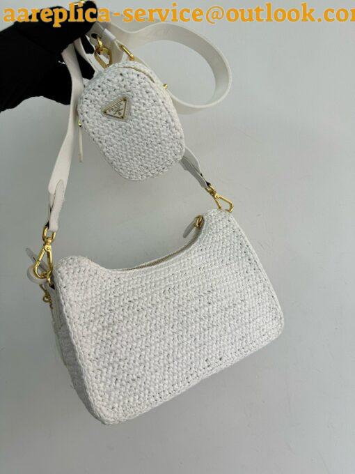 Replica Prada Re-Edition 2005 Crochet Bag in White Raffia 18