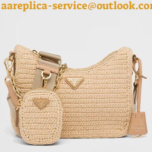 Replica Prada Re-Edition 2005 Shoulder Bag In Beige Raffia 12