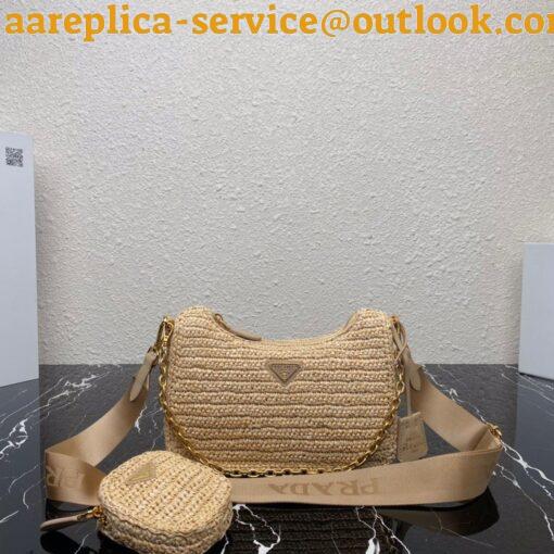 Replica Prada Re-Edition 2005 Shoulder Bag In Beige Raffia 16