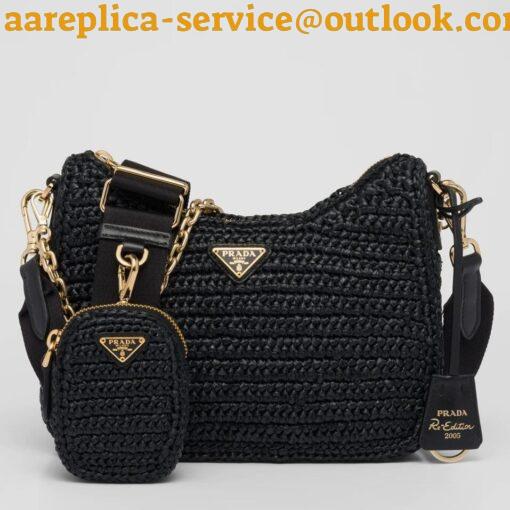 Replica Prada Re-Edition 2005 Shoulder Bag In Black Raffia