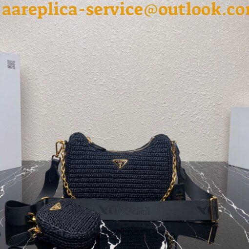 Replica Prada Re-Edition 2005 Shoulder Bag In Black Raffia 13