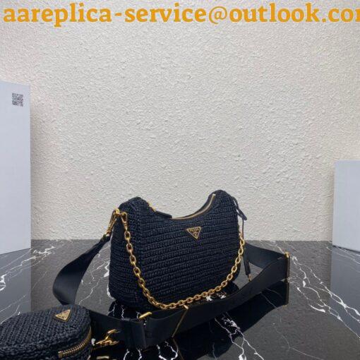 Replica Prada Re-Edition 2005 Shoulder Bag In Black Raffia 15