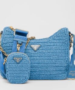 Replica Prada Re-Edition 2005 Shoulder Bag In Blue Raffia