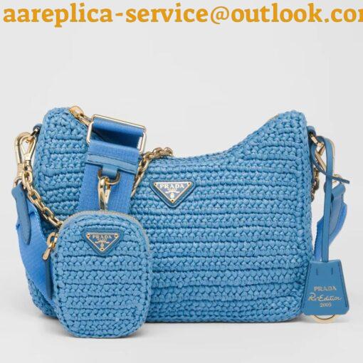 Replica Prada Re-Edition 2005 Shoulder Bag In Blue Raffia