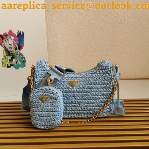 Replica Prada Re-Edition 2005 Shoulder Bag In Blue Raffia 4