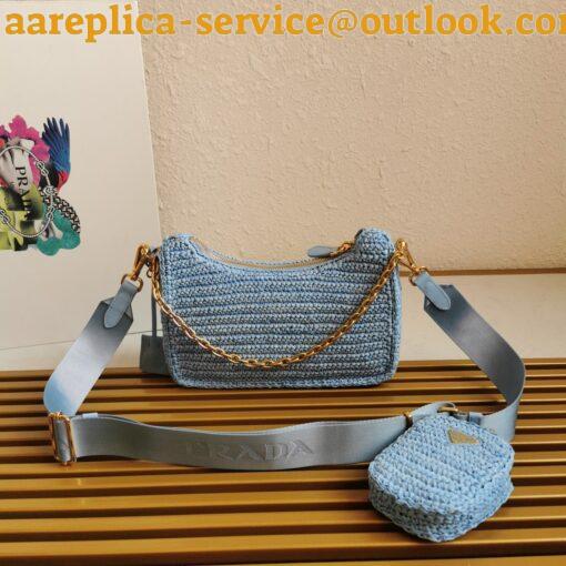 Replica Prada Re-Edition 2005 Shoulder Bag In Blue Raffia 6