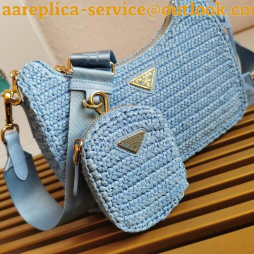 Replica Prada Re-Edition 2005 Shoulder Bag In Blue Raffia 8