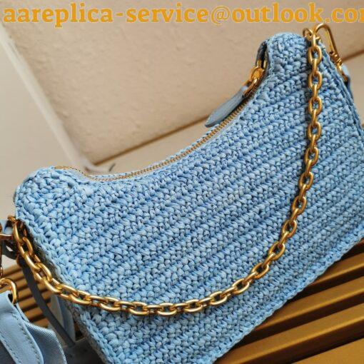 Replica Prada Re-Edition 2005 Shoulder Bag In Blue Raffia 10