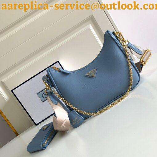 Replica Prada Re-Edition 2005 Shoulder Bag In Blue Saffiano Leather 4