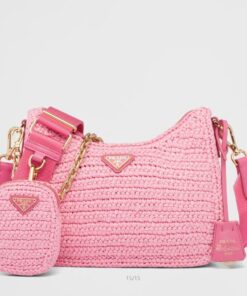 Replica Prada Re-Edition 2005 Shoulder Bag In Pink Raffia