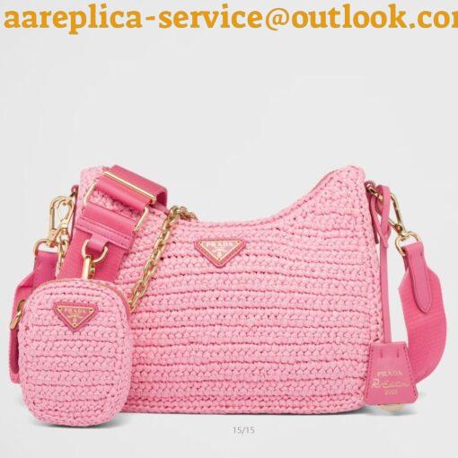 Replica Prada Re-Edition 2005 Shoulder Bag In Pink Raffia