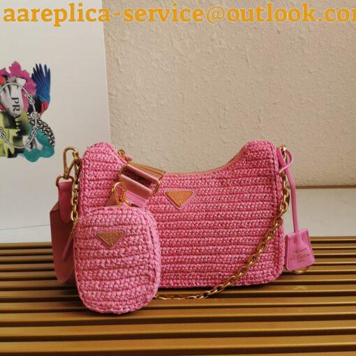 Replica Prada Re-Edition 2005 Shoulder Bag In Pink Raffia 13