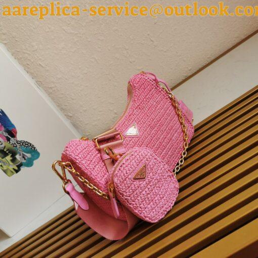 Replica Prada Re-Edition 2005 Shoulder Bag In Pink Raffia 15