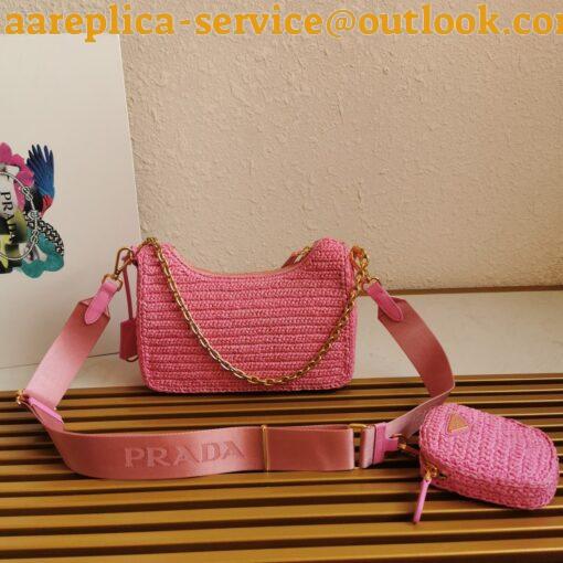 Replica Prada Re-Edition 2005 Shoulder Bag In Pink Raffia 16