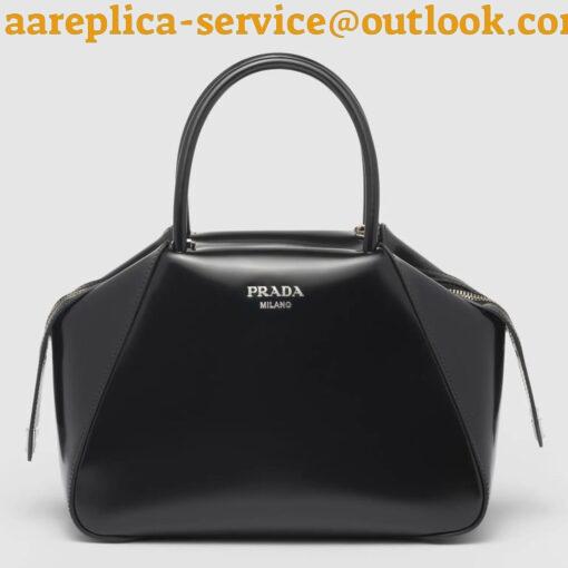 Replica Prada Supernova Small Top Handle Bag In Black Brushed Leather