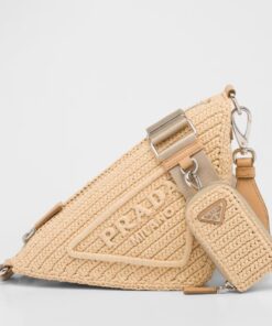 Replica Prada Triangle Crochet Bag in Beige Raffia-effect Yarn