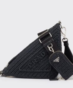 Replica Prada Triangle Crochet Bag in Black Raffia-effect Yarn