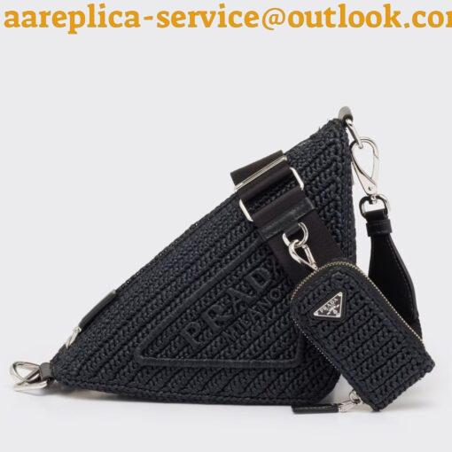 Replica Prada Triangle Crochet Bag in Black Raffia-effect Yarn