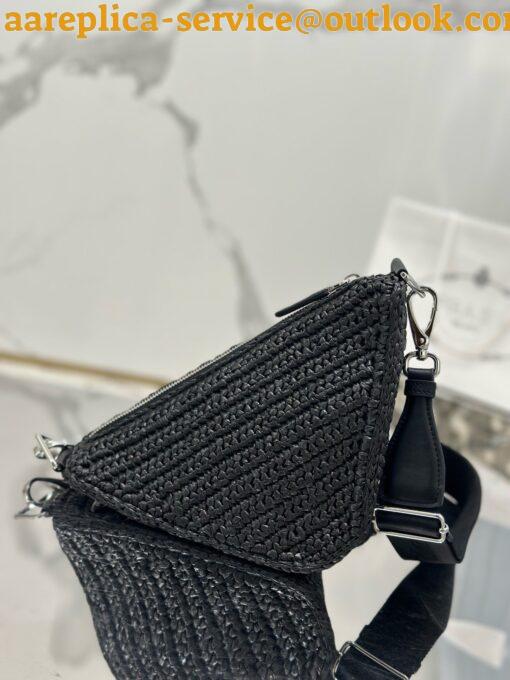 Replica Prada Triangle Crochet Bag in Black Raffia-effect Yarn 3